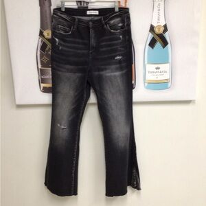 Flying Monkey Black Washed Distressed Flare Jeans